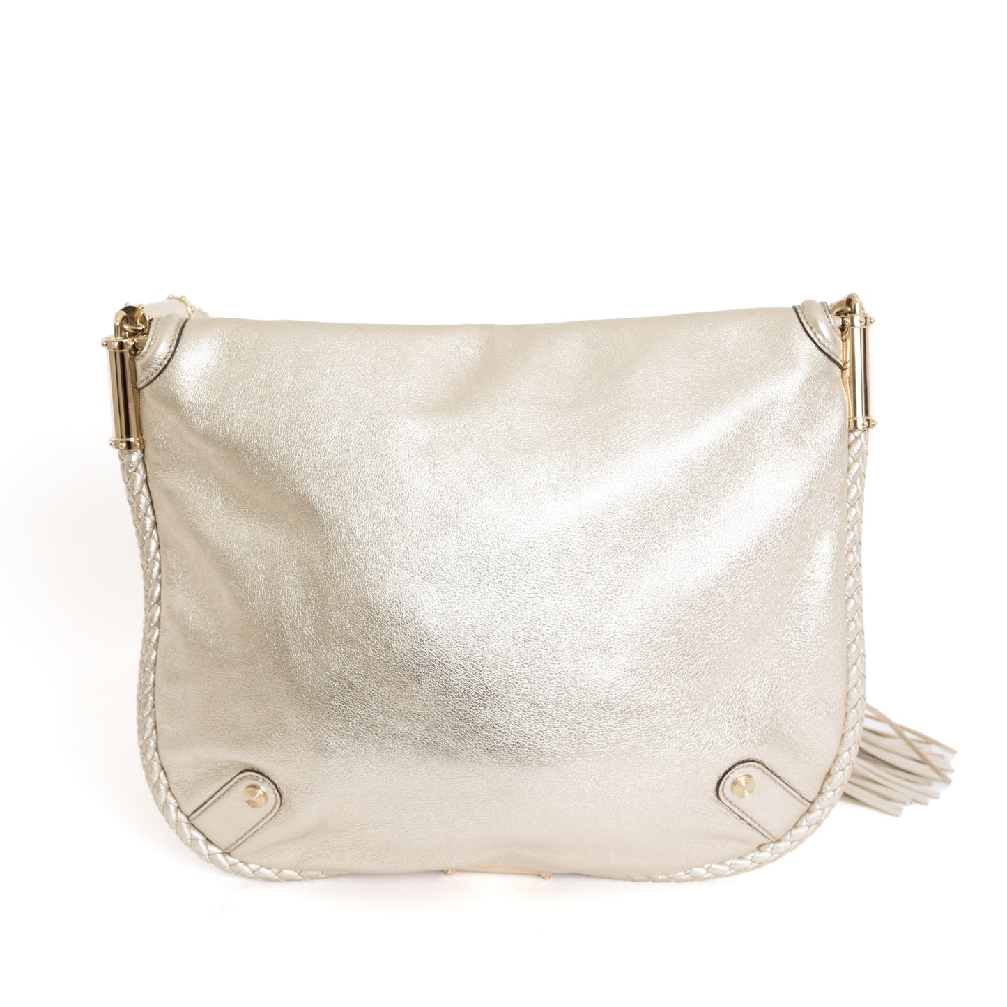 Medium Britt Tassel Shoulder Bag, Platinum