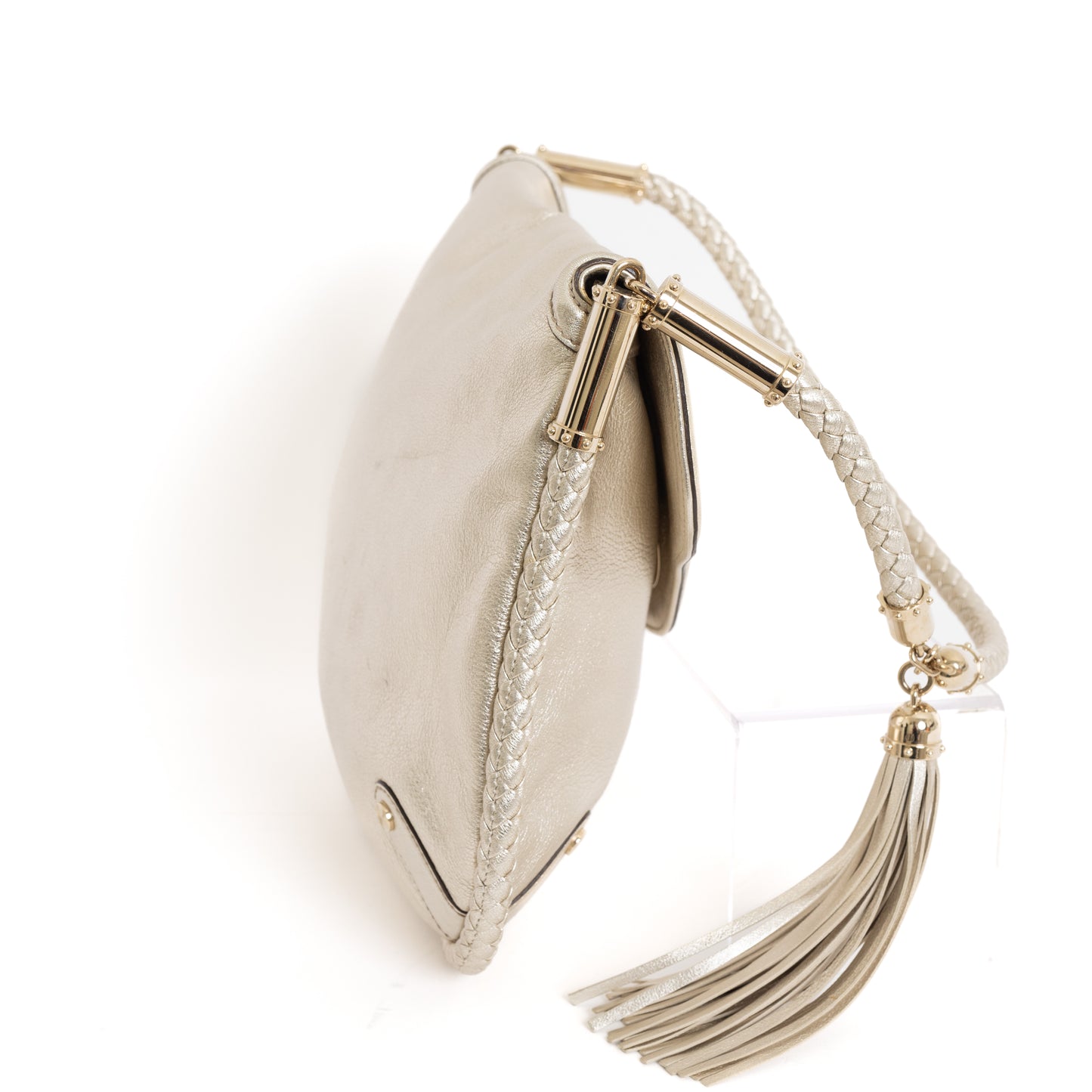 Medium Britt Tassel Shoulder Bag, Platinum