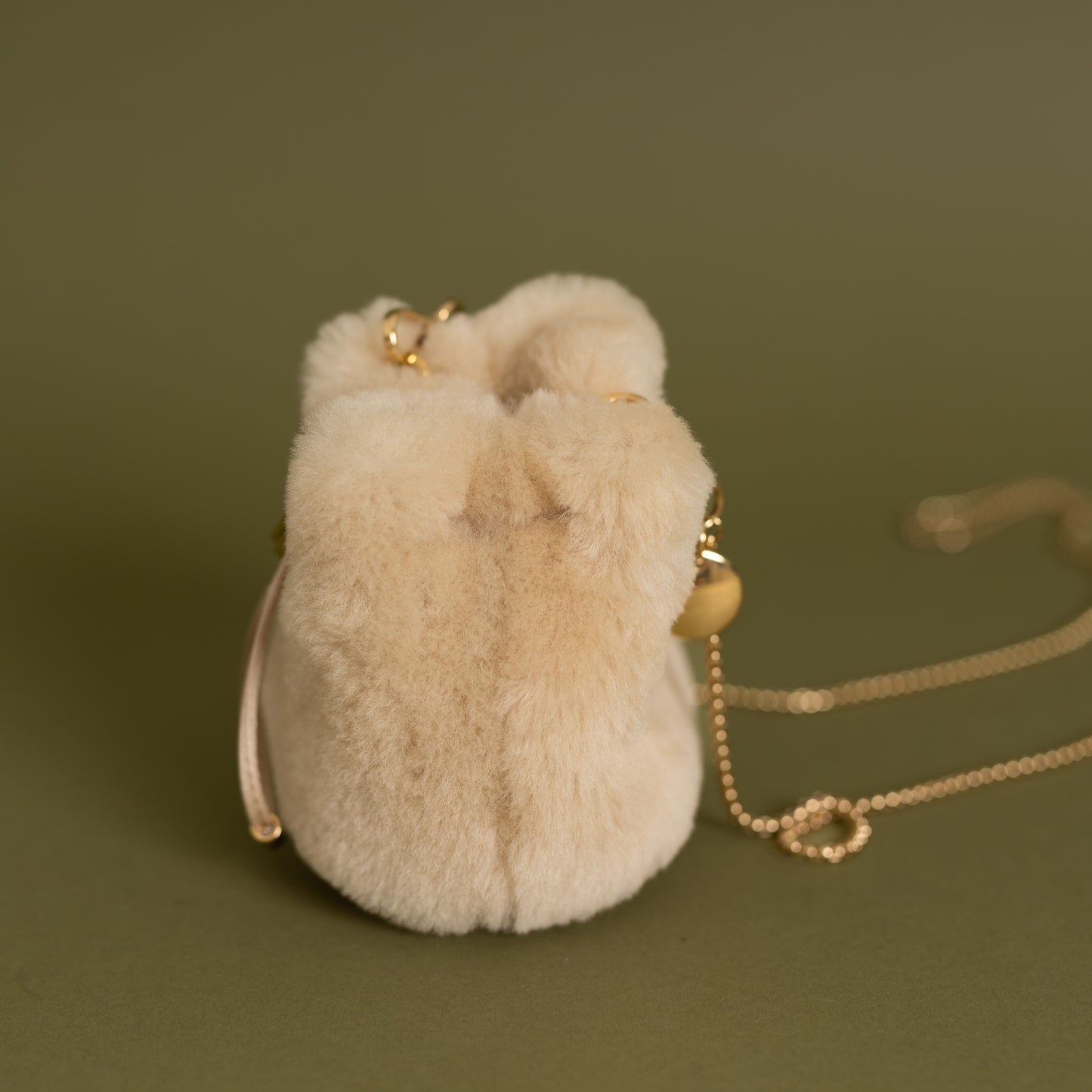 Mini Shearling Drawstring Pouch, Beige GHW 9064