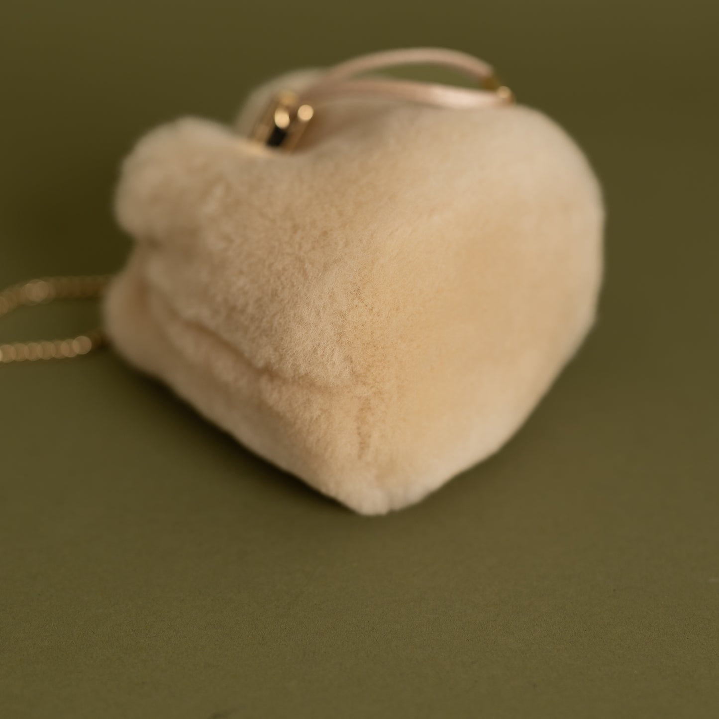 Mini Shearling Drawstring Pouch, Beige GHW 9064