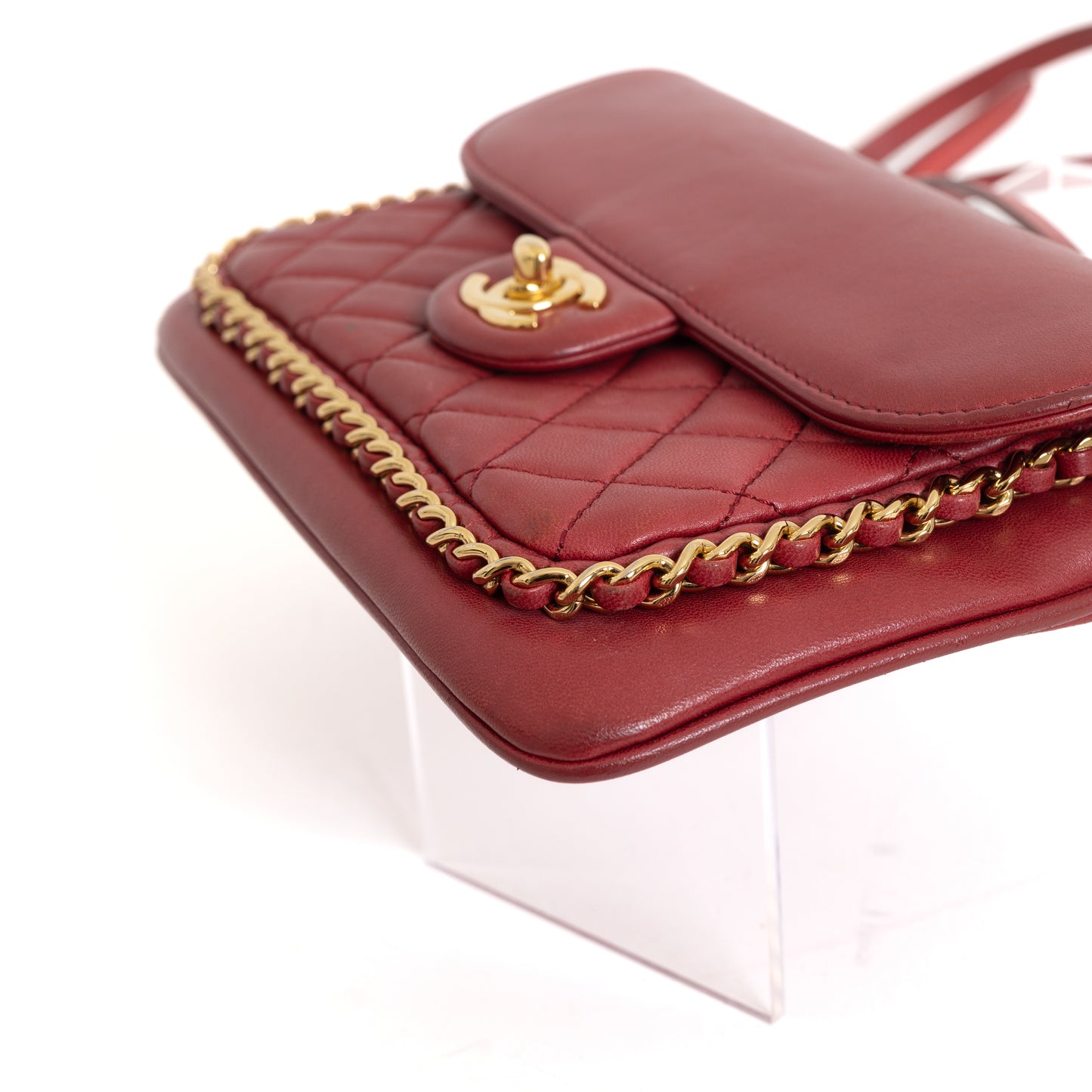 Small Quilted Lambskin Unchained Crossbody, Red 8190