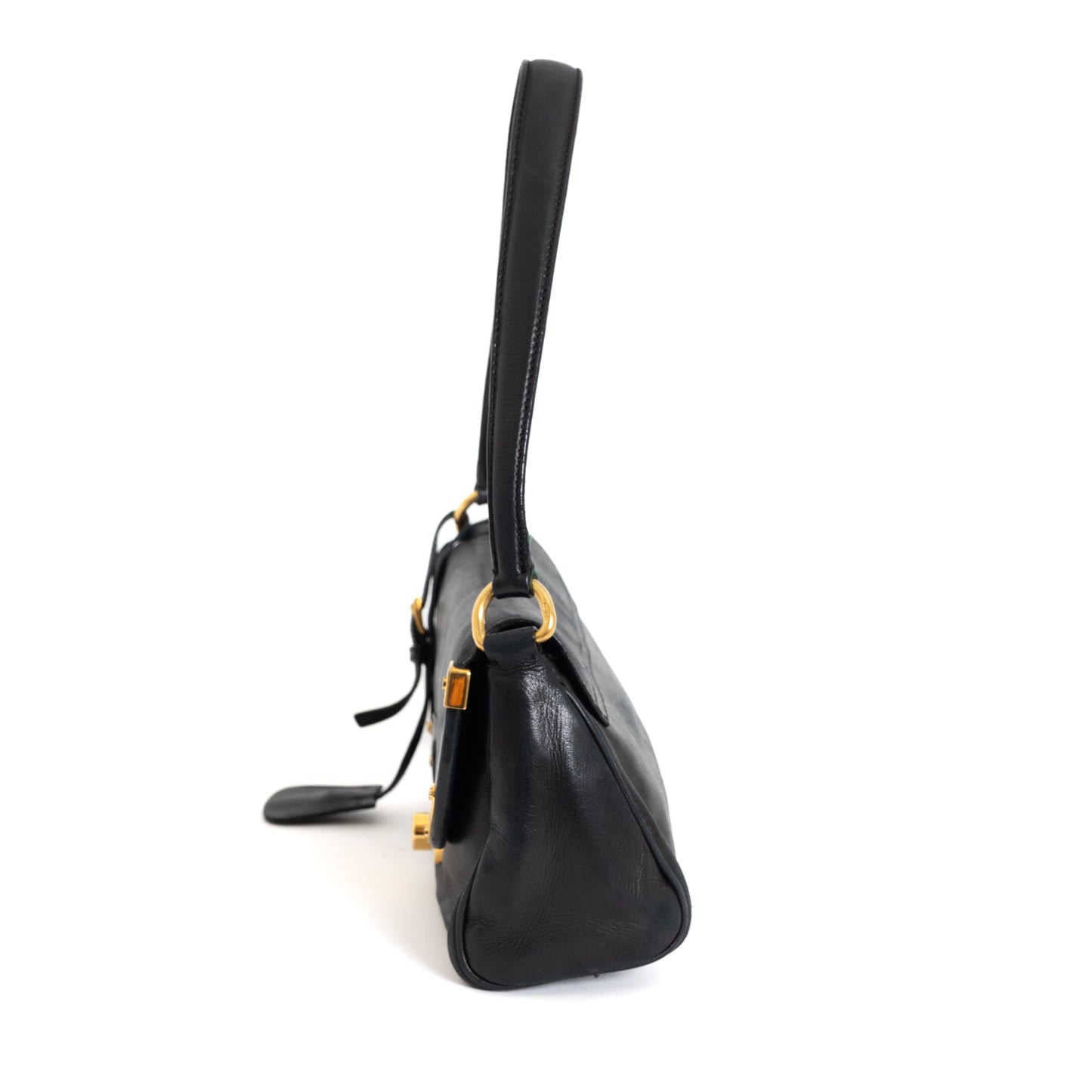 Black Leather Shoulder Bag, GHW