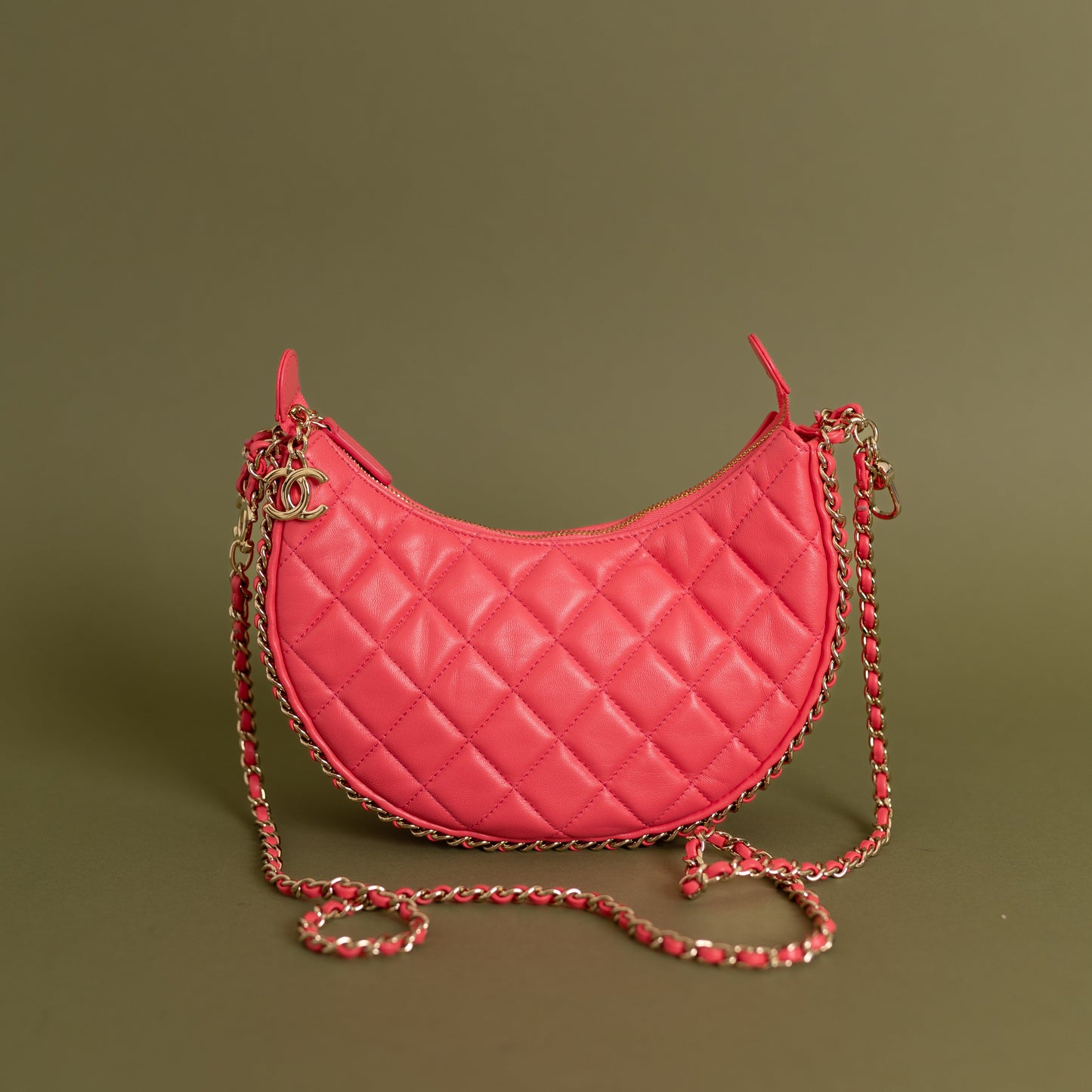 Quilted Chain Hobo, Pink Lambskin 2830